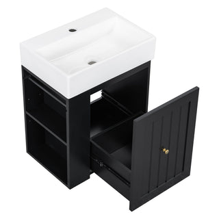 Modern Bathroom Vanity With Sink, Storage Cabinet, Drawer & Side Shelf