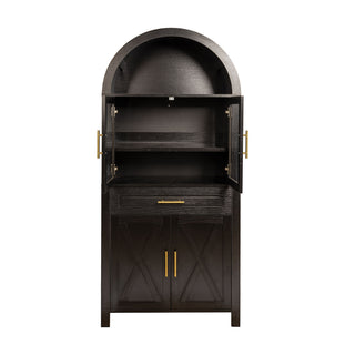 Arched Kitchen Pantry Cabinet With Adjustable Shelves & Barn Door Design