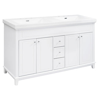 Bathroom Vanity With Double Sinks, 3 Drawers & 4 Doors - White