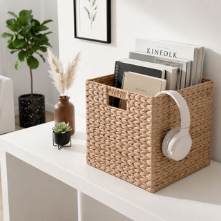 Folding Storage Baskets, Hand Cube Baskets With Cutout Handles Shelf Organizer, Toy Storage, Closet Storage (Set of 2) - Light Brown