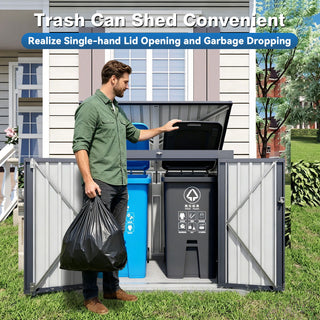 Outdoor Trash Can Storage Shed For 2 Bins Garbage - Gray