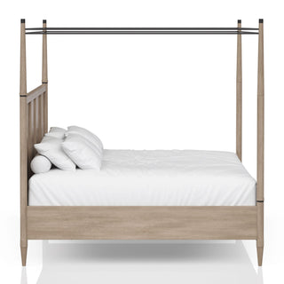 Queen Canopy Bedroom Set With A 2 Drawer Nightstand A Dresser With Poster Mirror And A Door Chest - Sand