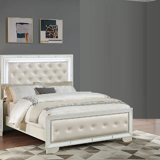 Eastern King Size Bed With LED Lights And Mirror Trim - Cream / Ivory