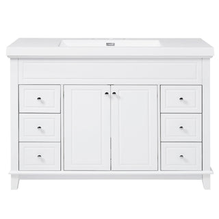 Bathroom Vanity & Sink, 6 Soft Close Drawers & Double Doors - White