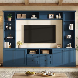 Farmhouse Elegant Entertainment Center Wall Unit With 4 Drawers