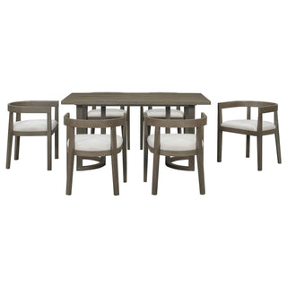 Rectangular Dining Table Set For 6 With Upholstered Barrel Back Chairs
