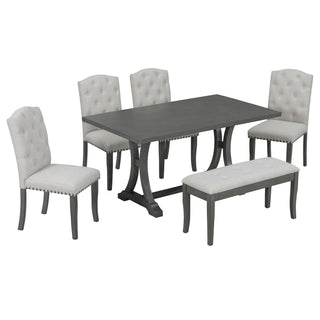 Dining Table Set With 4 Upholstered Chairs And Bench