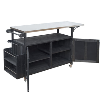 Foldable Outdoor Kitchen Island With Lockable Wheels, Storage Cabinet And Towel Rack For Patio
