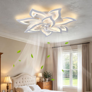 32" Flower Ceiling Fan With LED Dimmable Light, Low Profile Flush Mount Fan With Remote Control, 6 Speeds
