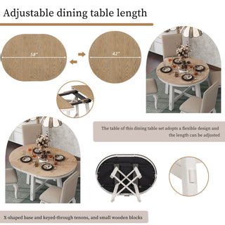 Round Extendable Dining Table Set With 4 Upholstered Chairs
