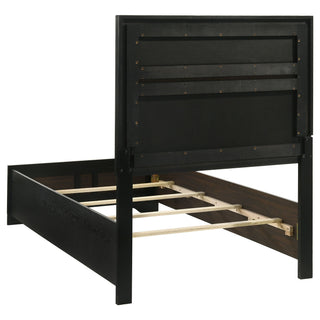 Panel Bed With Padded Headboard And Glittering Accent Stripes