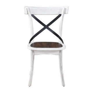 2 Pieces Set Dining Side Chair Rustic Modern Farmhouse Design Retro Design With Metal X Design - Antique Dark Oak / Antique White