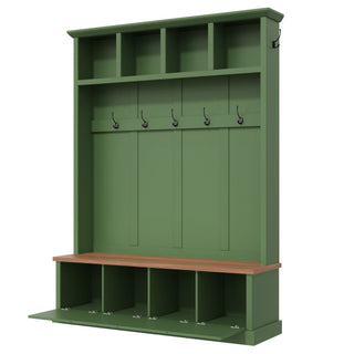 Hall Tree With Storage Bench Mudroom Coat Rack With 6 Hooks