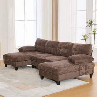 U-Shaped Sectional Sofa 103.5" Fabric Couch With Dual Chaise Lounges, Storage Pockets, Armrest Pillows