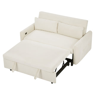 Pull-Out 2 Seat Modern Sleeper Sofa With 2 Throw Pillows And USB Ports