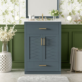 Modern Bathroom Vanity With Integrated Ceramic Sink, 2 Door Cabinet With Tip-Out Drawer