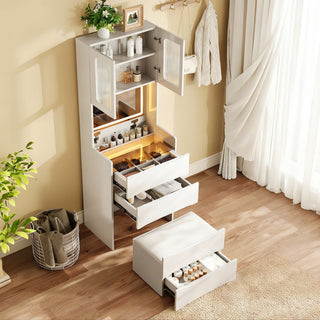 3 In 1 Vanity Table With LED Mirror & Storage Stool For Bedroom