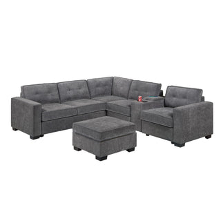 Sectional Set With Reversible Loveseat, USB Console, Corner Wedge & Ottoman