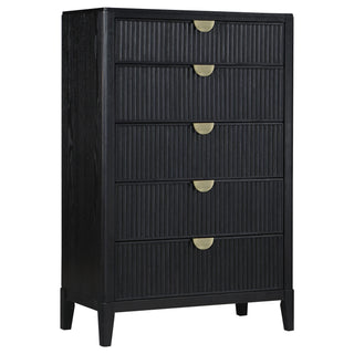 California King 5 Piece Bedroom Set With Fluted Detailing - Black