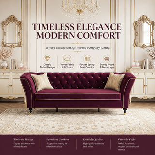 3 Person Sofa With Deep Seat, Tufted Backrest