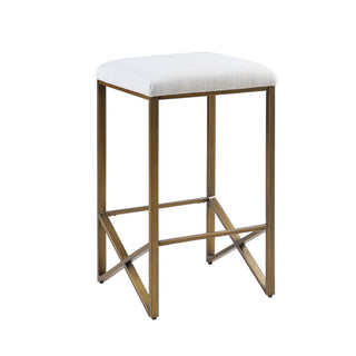 Backless Upholstered Counter Stool With Padded Seat - Ivory / Bronze