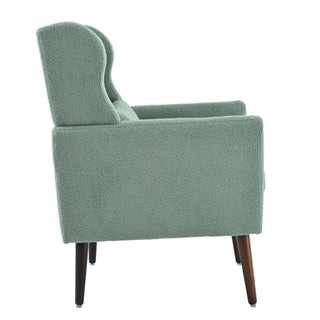 Modern Accent Chair, Teddy Fabric Living Room Chairs Comfy Reading Chair, Mid Century Accent Chair, Lounge Arm Chairs Armchair For Living Room Bedroom - Light Green