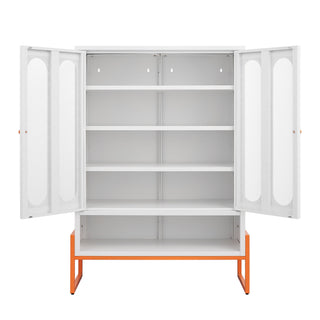 Modern Metal Shoe Cabinet With DoublebSided Doors And Adjustable Partitions