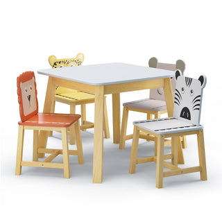 Kids Table And Chair Set With Cartoon Animals Design - White