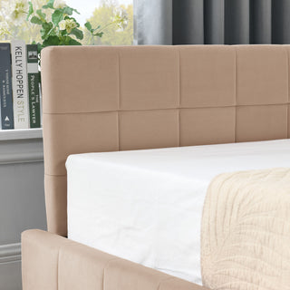 Mid-Century Storage Upholstered Tufted Bed Frame With Backrest And Armrests