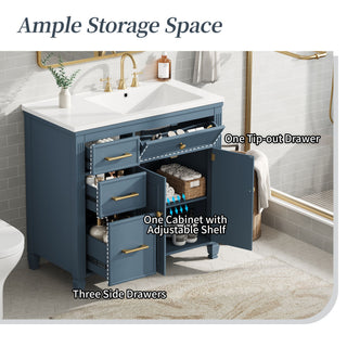 Modern Bathroom Vanity With Ceramic Sink, Freestanding, One Tip Out Drawer, 3 Side Drawers, Adjustable Shelf