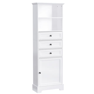 Tall Storage Cabinet With 3 Drawers And Adjustable Shelves For Bathroom