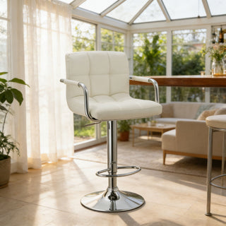 Adjustable Swivel Arm Bar Stool With Cushion - White