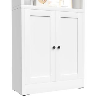 Bookcase Tall 5-Tier Adjustable Storage Shelf With Door Deep - White