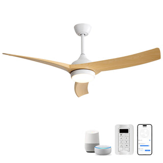 52" Ceiling Fan & 18W LED Light And Remote Control, DC Motor For Bedroom - White