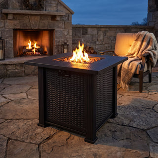 Outdoor Fire Pit Table With Lava Rocks, Propane Fire Pit - Black