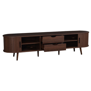 TV Stand For 70" TV, Console With Tambour Doors, Drawers And Built In Power Outlet - Dark Brown