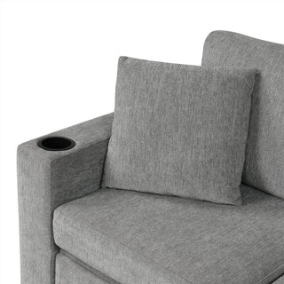Modern 2 Seater Loveseat Sofa With Pull-Out Bed, Fabric, Built-In USB Ports & Cup Holders