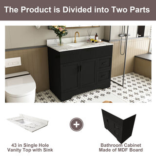 Bathroom Vanity Set, Fluted Cabinet, Soft Close Doors With Drawers, Single Faucet Hole, Sink Included - Black