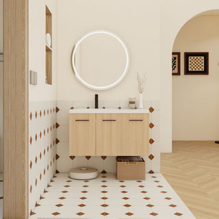 Wall Mounted Floating Bathroom Vanity With Sink, 3 Door Modular Cabinet