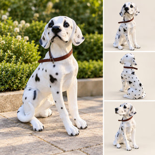 Large Dalmatian Dog Statue, Sitting Spotted Pet Sculpture For Entryway Patio - Black White