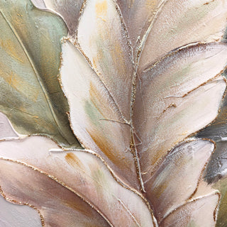 Botanical Leaf Wall Art, Textured Canvas Painting With Accents, Framed Decor For Living Room (Set of 2) - Green Leaf