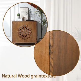 2 Door Accent Storage Cabinet With Floral Design, Sideboard For Living Room - Dark Brown