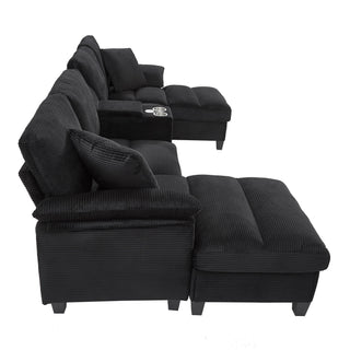 Modern U - Shaped Sectional Sofa With Storage Ottomans, USB Ports, And Cup Holders