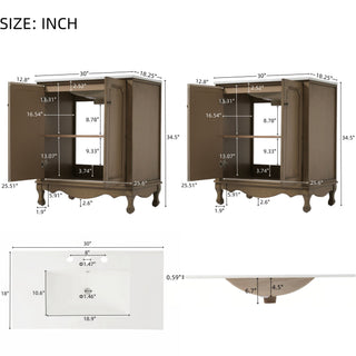 Vintage Double Sink Bathroom Vanity Set With Ceramic Sinks