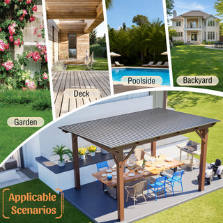 13 X 10 Ft Gazebo With Roof, Spacious Outdoor Patio Shade Structure For Backyard & Garden - Brown