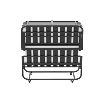 Twin Wide Folding Bed With Adjustable Headboard, Extra Long Rollaway For Tall People, Memory Foam Mattress - Black