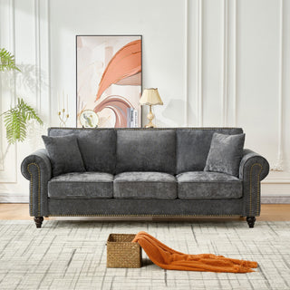 3 And 2 Seater Sofa With Rolled Arms, Tufted Upholstered Couch - Gray