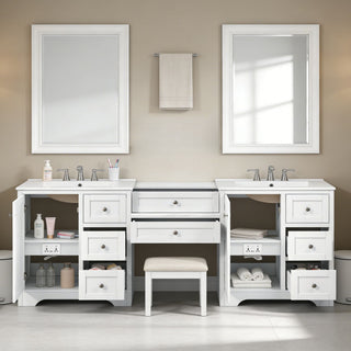 Double Sink Bathroom Vanity With Countertop, 2 Ceramic Sinks, 6 Drawers, Soft Close Design