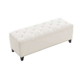 Button-Tufted Storage Ottoman With Safety Close Hinge