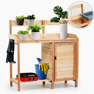 Outdoor Potting Bench Table With Sink, Garden Workstation